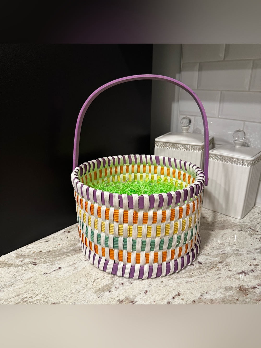 Handwoven Purple Multi-Color Easter Basket with Handle